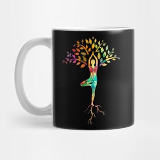 Yoga tree pose with Cosmic Pattern Design, Zen Meditation Mug